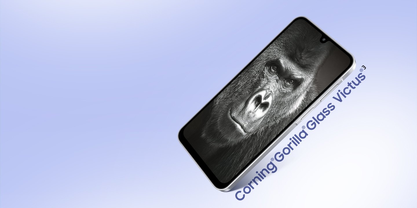 Galaxy F70 5G'nin ön yüzünde Gorilla Glass Victus+ koruması bulunuyor.